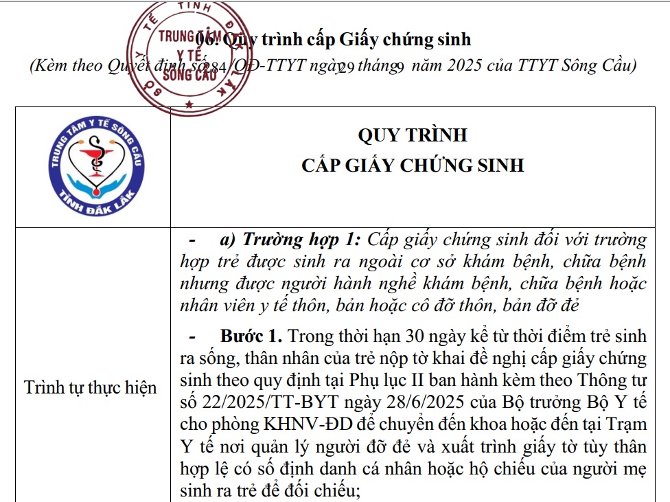 Quy trình cấp Giấy chứng sinh